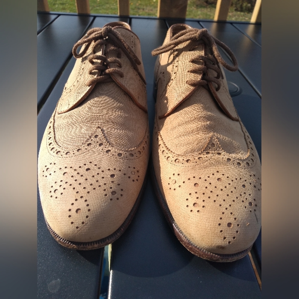 Men's L & M Shoes, Tan Leather Brogues, Wingtip, Size  8.5, Made in Italy - Picture 2 of 16